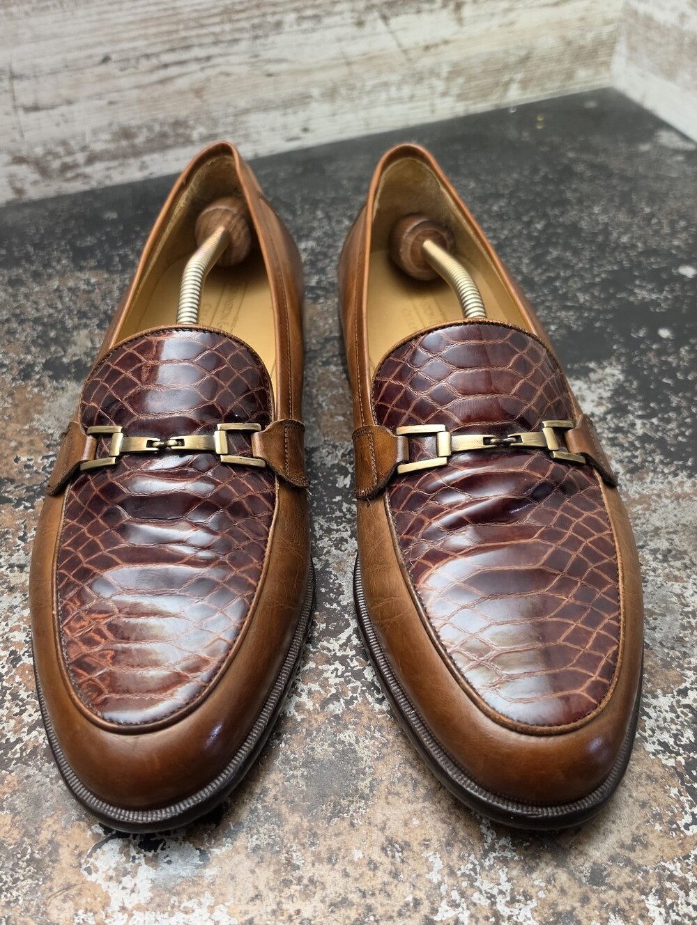 Mens Johnston & Murphy Cellini Loafers Shoes Sz 10 Used Crocodile Bit Link